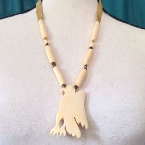 Carved Bone and Leather Eagle Necklace Handmade